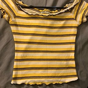 Black and Yellow Over the Shoulder Top